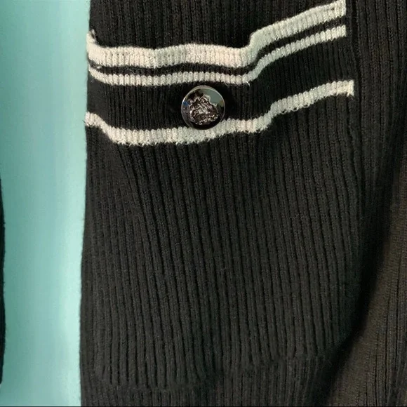 White House Black Market Wool Blend Ribbed Stripe Trim Knit Duster Cardigan - Picture 3 of 7